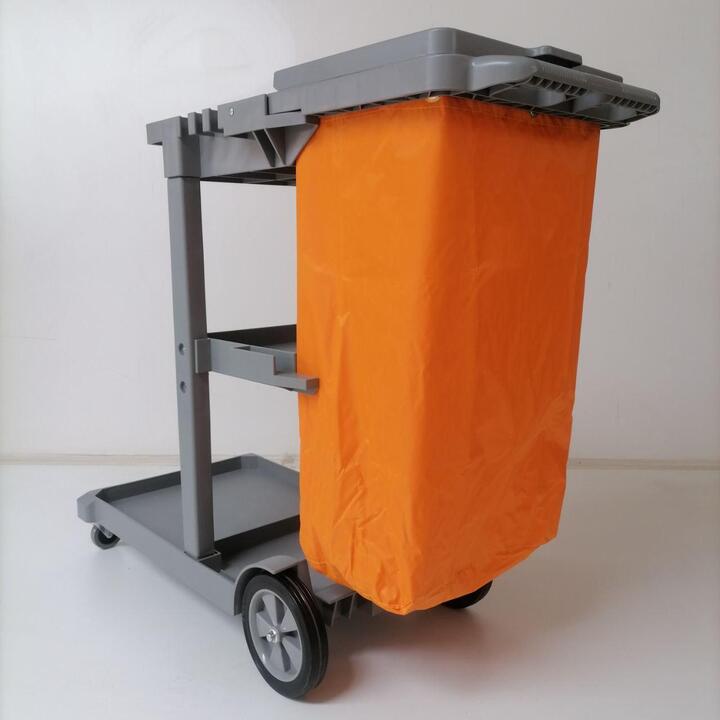 Janitorial Trolley with a Yellow Bag and a Lid