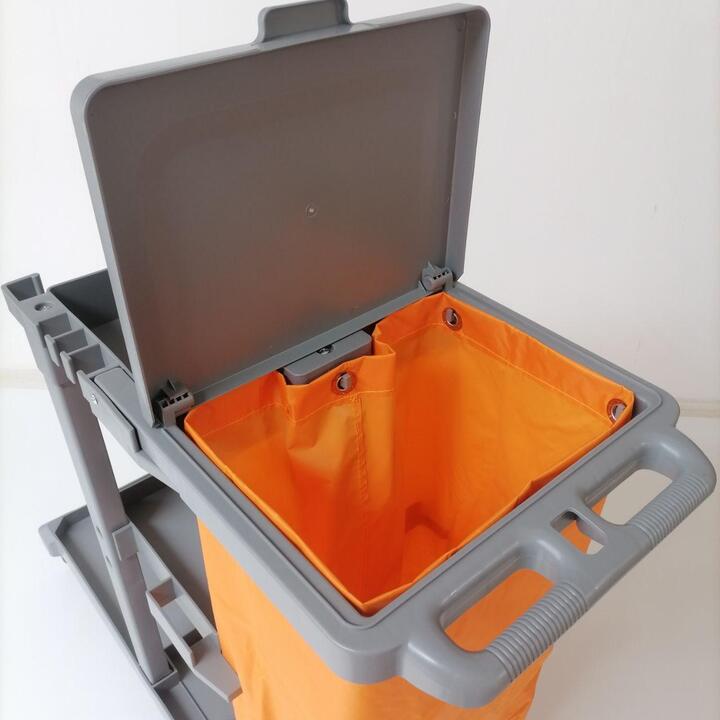 Janitorial Trolley with a Yellow Bag and a Lid