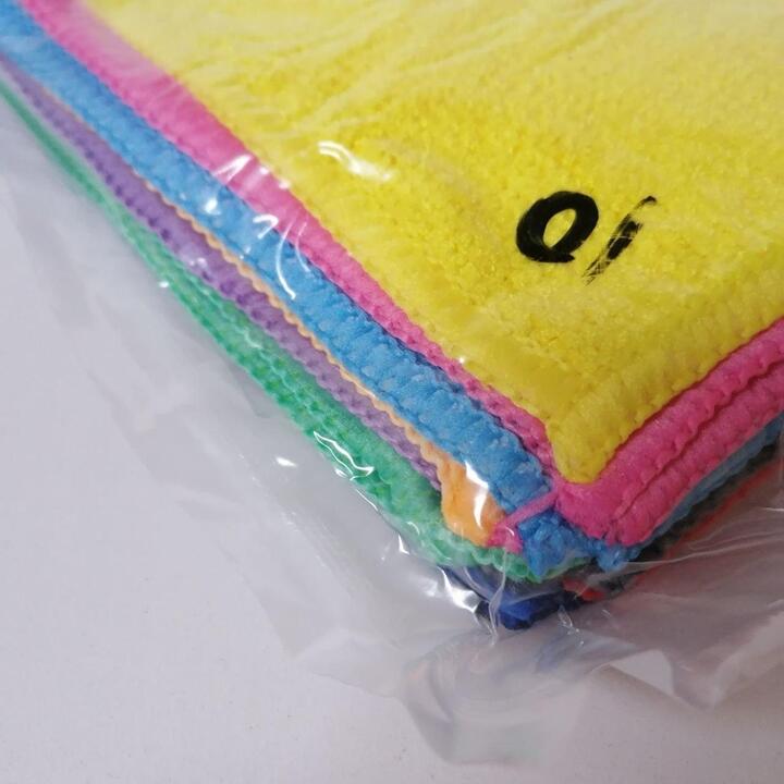 A packet of 10 microfibre cloths 200gsm, each a different colour