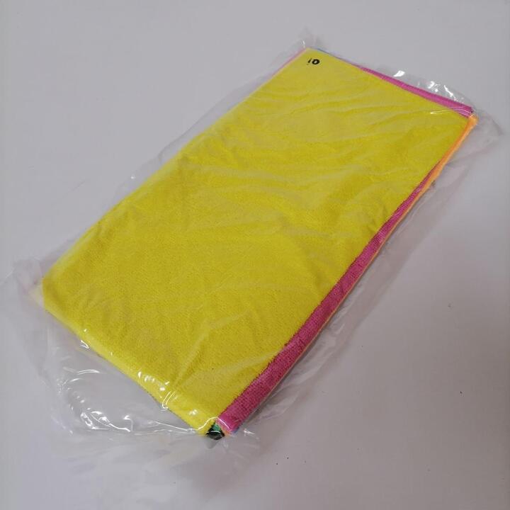 A packet of 10 microfibre cloths 200gsm, each a different colour