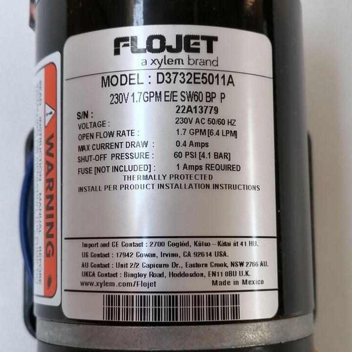Flojet Pump 60PSI D3732E5011A for the Carpet Cleaning Machine