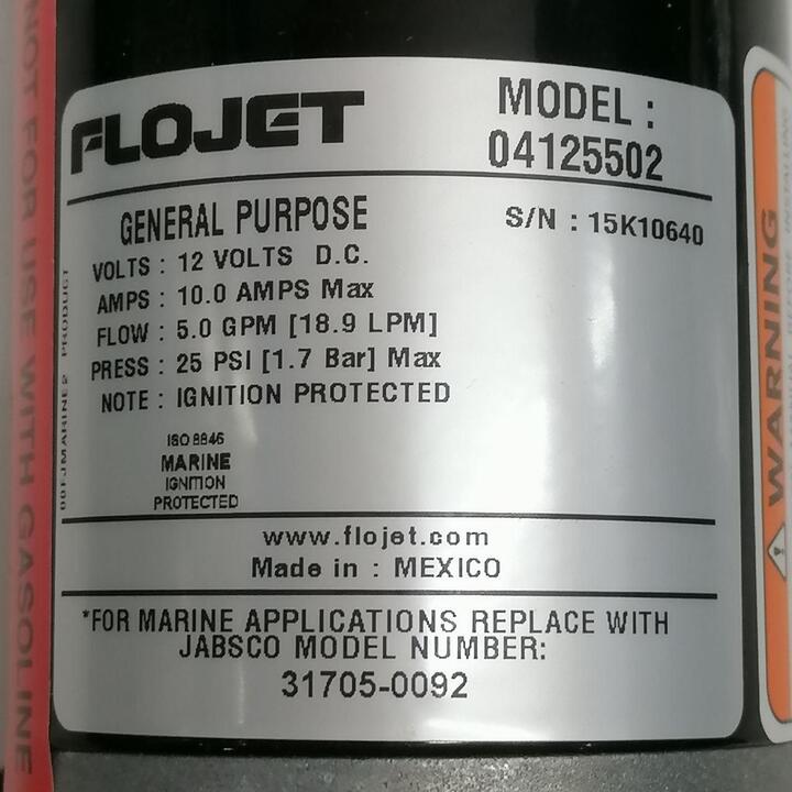 Pump 12V 5.0 GPM N/SW 11 Amp Flojet